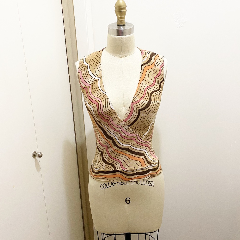 Sirens Surplice Modern Stretch Tank Top Tan Pink S